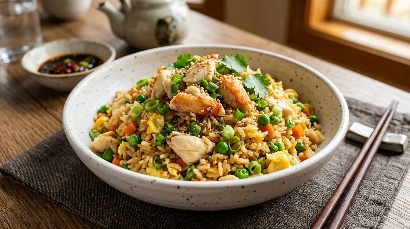 crab fried rice recipe with lump crab meat and vegetables