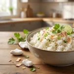 # Coconut Rice Recipe: Easy, Fluffy & Flavorful **Featured Snippet:** This coconut rice recipe makes fluffy, fragrant rice with a naturally sweet coconut flavor. Cook jasmine or long-grain rice with coconut milk, water, salt, and a little oil for an easy side dish ready in about 30 minutes. ## Coconut Rice Recipe at a Glance | Recipe Detail | Information | | --------------- | -------------------------------- | | **Prep Time** | 5 minutes | | **Cook Time** | 20 minutes | | **Total Time** | 25 minutes | | **Servings** | 4 | | **Cuisine** | Asian-inspired | | **Course** | Side Dish | | **Difficulty** | Easy | | **Calories** | About 240 per serving | | **Best Rice** | Jasmine or long-grain white rice | | **Main Flavor** | Creamy coconut | ## Why You’ll Love This Coconut Rice Recipe This coconut rice recipe is one of those simple dishes that can make an ordinary dinner feel special. The rice cooks in coconut milk, giving every grain a gentle sweetness and rich aroma. Unlike complicated rice dishes, this one needs only a handful of ingredients. You can prepare it on the stovetop while working on the main course. The finished rice should be fluffy, tender, and lightly creamy without becoming mushy. It pairs especially well with grilled chicken, shrimp, salmon, curries, and spicy dishes. If you love rice recipes that require little effort but deliver plenty of flavor, this is a great one to keep in your regular dinner rotation. ## Menu of Coconut Rice Recipe * Coconut rice ingredients * How to choose the best rice * Kitchen tools you need * How to make coconut rice * Chef's tips for fluffy rice * Common mistakes to avoid * Easy coconut rice variations * What to serve with coconut rice * How to store and reheat it * Coconut rice nutrition * Frequently asked questions * Final serving tips ## Ingredients for Coconut Rice You only need a few pantry-friendly ingredients. ### Rice Use **jasmine rice** for soft, fragrant coconut rice. Long-grain white rice also works very well. Avoid using too much rice without adjusting the liquid because the balance between rice and coconut milk is important for the final texture. ### Coconut Milk Use **full-fat canned coconut milk** for the richest flavor. Shake the can well before opening so the coconut cream and liquid are properly combined. Light coconut milk can be used, but the finished rice will have a less creamy taste. ### Water Water helps balance the richness of the coconut milk and provides enough liquid for the rice to cook properly. ### Salt Salt is essential because it prevents the coconut flavor from tasting overly sweet or flat. ### Oil or Butter A small amount of neutral oil or butter adds richness and helps give the rice a smooth texture. ### Optional Garnishes For serving, try: * Toasted shredded coconut * Fresh cilantro * Sliced green onions * Lime wedges * Chopped cashews * Fresh chili slices ## Kitchen Tools You Need You don't need special equipment for this recipe. * Medium saucepan with a tight-fitting lid * Measuring cups * Measuring spoons * Fine-mesh strainer * Fork for fluffing * Wooden spoon or spatula A heavy-bottomed saucepan is especially helpful because it distributes heat evenly and reduces the chance of the rice burning. ## How to Make Coconut Rice ### Step 1: Rinse the Rice Place the rice in a fine-mesh strainer and rinse it under cool water. Continue rinsing until the water becomes mostly clear. This removes excess surface starch and helps prevent sticky, clumpy rice. Drain the rice thoroughly. ### Step 2: Combine the Ingredients Add the rinsed rice, coconut milk, water, salt, and oil to a saucepan. Stir gently to combine. For a balanced flavor, you want the coconut milk to add richness without making the rice excessively heavy. ### Step 3: Bring It to a Boil Place the saucepan over medium-high heat. Bring the mixture to a gentle boil. Once you see steady bubbling, stir the rice once. Don't continue stirring throughout the cooking process because excessive stirring can release starch and make the rice sticky. ### Step 4: Cover and Simmer Reduce the heat to low and cover the saucepan tightly. Let the rice simmer for about **15–18 minutes**, or until the liquid has been absorbed and the grains are tender. Keep the lid closed as much as possible. Every time you remove it, steam escapes and the cooking temperature changes. ### Step 5: Rest the Rice Turn off the heat and leave the saucepan covered for another **5–10 minutes**. This resting period is one of the easiest ways to improve rice texture. The remaining steam finishes cooking the grains and helps distribute moisture evenly. ### Step 6: Fluff and Serve Remove the lid and gently fluff the rice with a fork. Taste and adjust the salt if necessary. Top with toasted coconut, cilantro, green onions, or a squeeze of fresh lime before serving. ## Chef’s Tips for Perfect Coconut Rice ### Rinse the Rice Well Rinsing is especially important when using white rice. It removes excess starch and gives you lighter, more separate grains. ### Use Full-Fat Coconut Milk For restaurant-style flavor, full-fat coconut milk is the better choice. It gives the rice a deeper coconut aroma and richer texture. ### Don't Over-Stir Once the rice starts cooking, leave it alone. Too much stirring can make the finished rice gummy. ### Keep the Lid Closed The steam inside the saucepan is part of the cooking process. Avoid repeatedly checking the rice. ### Let It Rest Don't skip the resting stage. Five to ten minutes of covered resting can make a noticeable difference in texture. ### Add Lime at the End If the rice tastes rich or slightly sweet, a little fresh lime juice can brighten the entire dish. ## Common Coconut Rice Mistakes | Mistake | Why It Happens | How to Fix It | | ------------------- | ------------------------------------ | ---------------------------------------------------- | | Mushy rice | Too much liquid | Measure ingredients carefully | | Hard rice | Not enough liquid or cooking time | Add a small amount of hot water and continue cooking | | Sticky rice | Excess starch or stirring | Rinse rice and avoid stirring | | Burnt bottom | Heat is too high | Use low heat after boiling | | Weak coconut flavor | Too much water or light coconut milk | Use full-fat coconut milk | | Bland rice | Not enough salt | Season before cooking | ## Easy Coconut Rice Variations ### Coconut Lime Rice Add fresh lime zest while cooking and a little lime juice after the rice has finished. This version is bright, fresh, and excellent with grilled seafood. ### Coconut Rice With Cilantro Fold chopped fresh cilantro into the cooked rice just before serving. The herbs balance the richness of the coconut milk beautifully. ### Coconut Rice With Toasted Coconut Toast unsweetened shredded coconut in a dry skillet until lightly golden. Sprinkle it over the finished rice for extra coconut flavor and a pleasant crunch. ### Spicy Coconut Rice Add a finely chopped chili or a pinch of red pepper flakes to the cooking liquid. The mild sweetness of coconut pairs surprisingly well with heat. ### Coconut Rice With Cashews Top the finished rice with toasted chopped cashews. The combination of creamy rice and crunchy nuts makes a simple side dish much more satisfying. ## What to Serve With Coconut Rice Coconut rice is versatile enough to work with many different meals. ### Grilled Chicken Serve it alongside grilled or roasted chicken with a fresh salad and lime. ### Shrimp Coconut rice and garlic butter shrimp make an easy weeknight dinner. The creamy rice balances the savory seafood. ### Salmon Grilled or pan-seared salmon works particularly well with coconut rice and a fresh vegetable side. ### Thai or Indian Curries The mild sweetness of coconut rice can balance spicy curry sauces beautifully. ### Black Beans For a simple meatless meal, serve coconut rice with seasoned black beans, avocado, and fresh salsa. ### Grilled Vegetables Bell peppers, zucchini, asparagus, and broccoli all make excellent partners for coconut rice. ## How to Store Coconut Rice ### Refrigerator Let the rice cool and transfer it to an airtight container. Refrigerate for up to **3–4 days**. ### Freezer For longer storage, place cooled rice in freezer-safe containers or bags. Freeze for up to **2 months** for the best texture. ### Reheating Add the rice to a microwave-safe bowl with a tablespoon or two of water. Cover loosely and microwave until steaming hot, stirring halfway through. You can also reheat it gently in a saucepan with a splash of water. ## Coconut Rice Nutrition Nutrition varies depending on the type and amount of coconut milk used. An approximate serving contains: | Nutrient | Approximate Amount | | ------------- | -----------------: | | Calories | 240 | | Carbohydrates | 38 g | | Protein | 4 g | | Fat | 9 g | | Fiber | 1 g | | Sodium | 300 mg | For more precise nutritional information, calculate the recipe using the exact brands and quantities of ingredients you use. ## Frequently Asked Questions ### Can I make coconut rice with brown rice? Yes. Brown rice can be used, but it requires more liquid and a longer cooking time than white rice. Follow the cooking directions for your specific brown rice. ### Can I use jasmine rice for coconut rice? Absolutely. Jasmine rice is one of the best choices because its natural floral aroma works beautifully with coconut milk. ### Why is my coconut rice mushy? Mushy rice usually results from too much liquid, overcooking, or excessive stirring. Measure the liquid carefully and allow the rice to cook undisturbed. ### Can I use light coconut milk? Yes. Light coconut milk works, but the rice will have a less creamy and less pronounced coconut flavor than rice made with full-fat coconut milk. ### Can I make coconut rice without a rice cooker? Yes. This recipe is designed for a regular saucepan, so you don't need a rice cooker. ### Is coconut rice sweet? Coconut rice has a naturally mild sweetness from the coconut milk, but properly seasoned rice should not taste like dessert. Salt and savory toppings help create a balanced flavor. ### Can I make coconut rice ahead of time? Yes. Coconut rice can be made ahead and refrigerated. Reheat it with a small splash of water to restore moisture. ## Conclusion This **coconut rice recipe** is an easy way to turn everyday rice into a flavorful side dish. Coconut milk gives the rice a subtle sweetness, creamy texture, and beautiful aroma without requiring complicated ingredients. The most important tricks are simple: rinse the rice, measure your liquid carefully, cook it gently, keep the lid closed, and let the rice rest before fluffing. Serve it with shrimp, grilled chicken, salmon, curry, vegetables, or beans for a complete meal. Once you get comfortable with the basic recipe, you can easily customize it with lime, cilantro, toasted coconut, chilies, or cashews. For busy weeknights, family dinners, or weekend entertaining, this **coconut rice recipe** is an easy side dish that's flavorful enough to stand on its own. ## Internal Link Suggestions * Shrimp Fried Rice Recipe * Chicken and Rice Recipe * Hibachi Fried Rice Recipe * Benihana Fried Rice Recipe * Sushi Rice Recipe * Crab Fried Rice Recipe ## Image Alt Text **Primary image:** Homemade coconut rice recipe served in a bowl with toasted coconut and fresh herbs. **Additional image:** Fluffy coconut rice cooked with creamy coconut milk. ## SEO Metadata **SEO Title:** Coconut Rice Recipe: Easy, Fluffy & Flavorful **Meta Description:** Make fluffy coconut rice with creamy coconut milk in 25 minutes. This easy recipe is perfect with chicken, shrimp, salmon, curry, and vegetables. **URL Slug:** `coconut-rice-recipe` **Primary Keyword:** coconut rice recipe **Secondary Keywords:** easy coconut rice, coconut milk rice, how to make coconut rice, fluffy coconut rice, coconut rice recipe easy